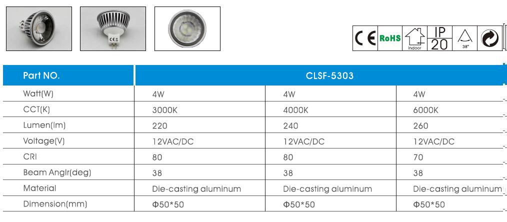 4w smd mr16 led spot lamp